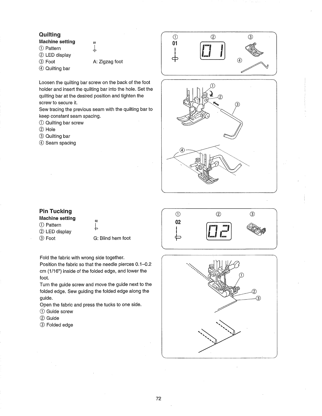 Janome 385.80802 owner manual Quilting, Pin Tucking 