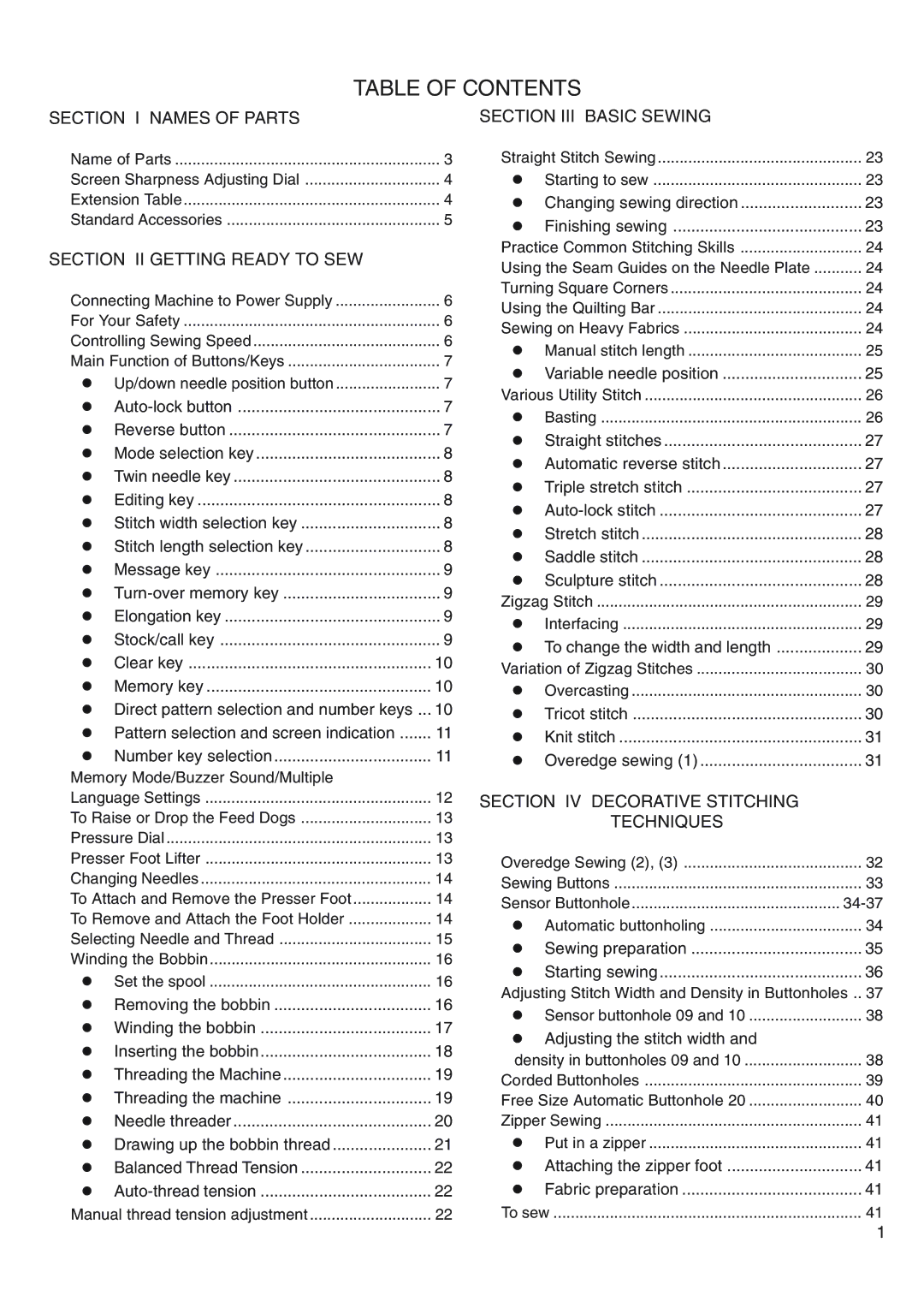 Janome 4800 manual Table of Contents 