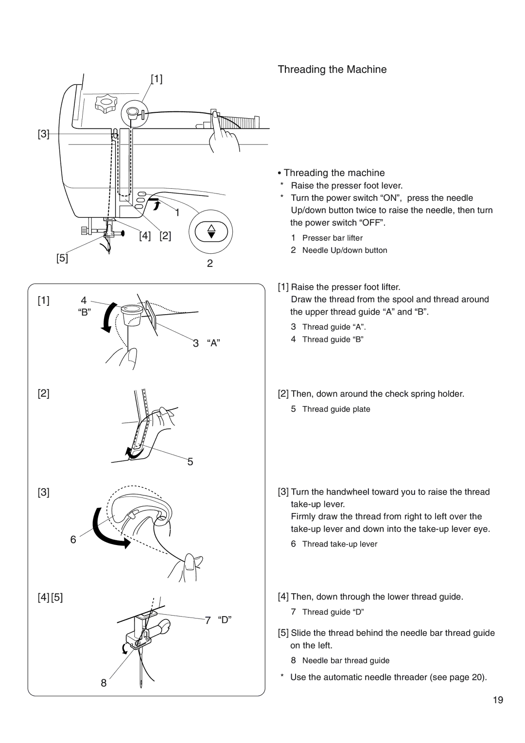 Janome 4800 manual Threading the Machine, Threading the machine 