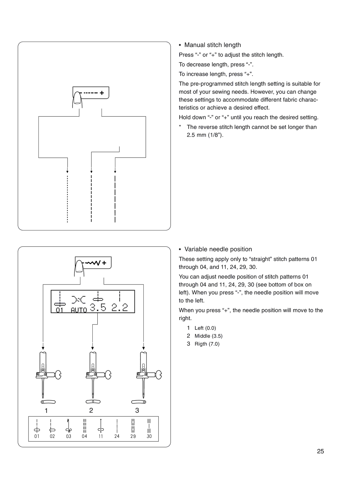 Janome 4800 manual 123, Manual stitch length, Variable needle position 