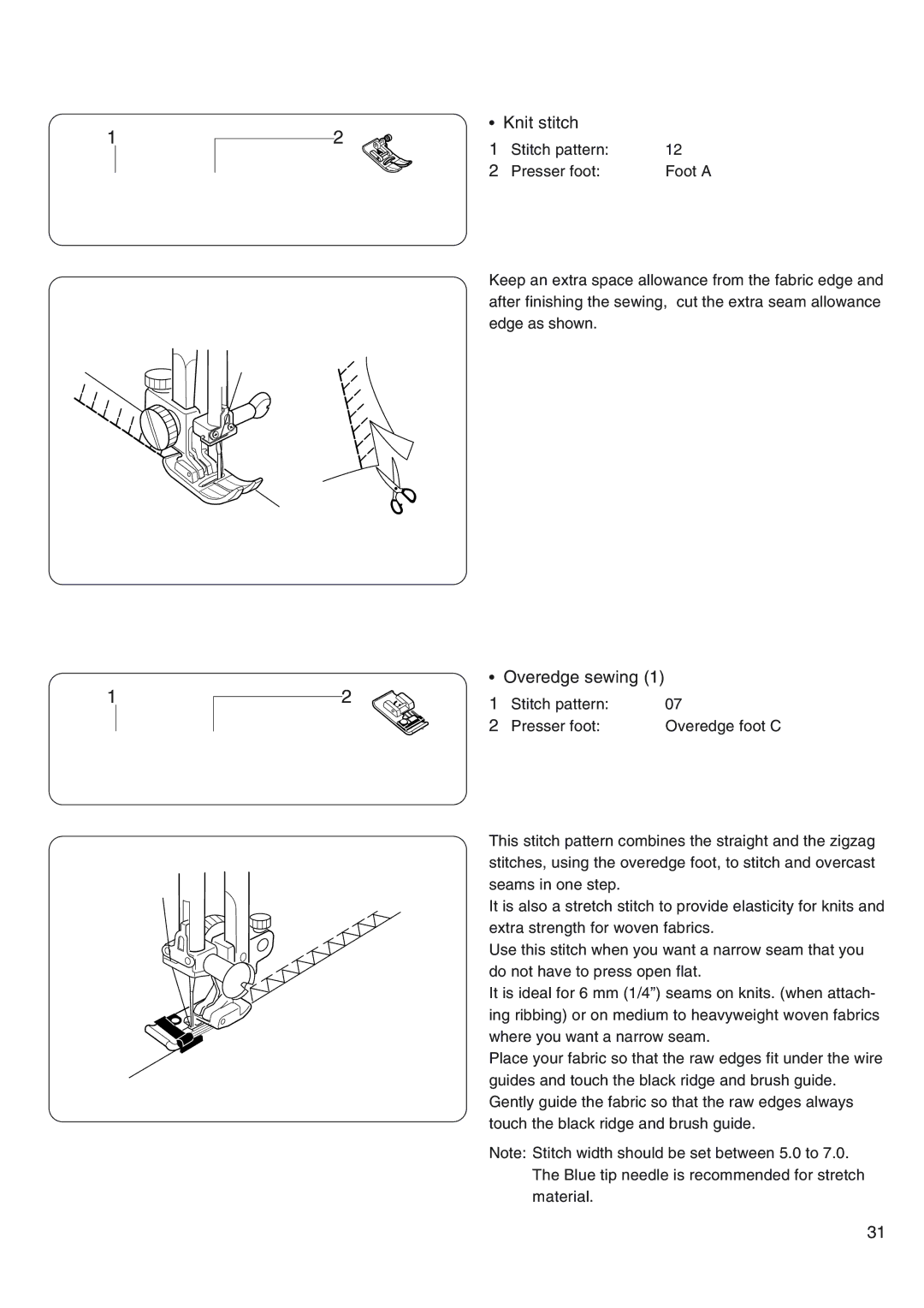 Janome 4800 manual Knit stitch, Overedge sewing 