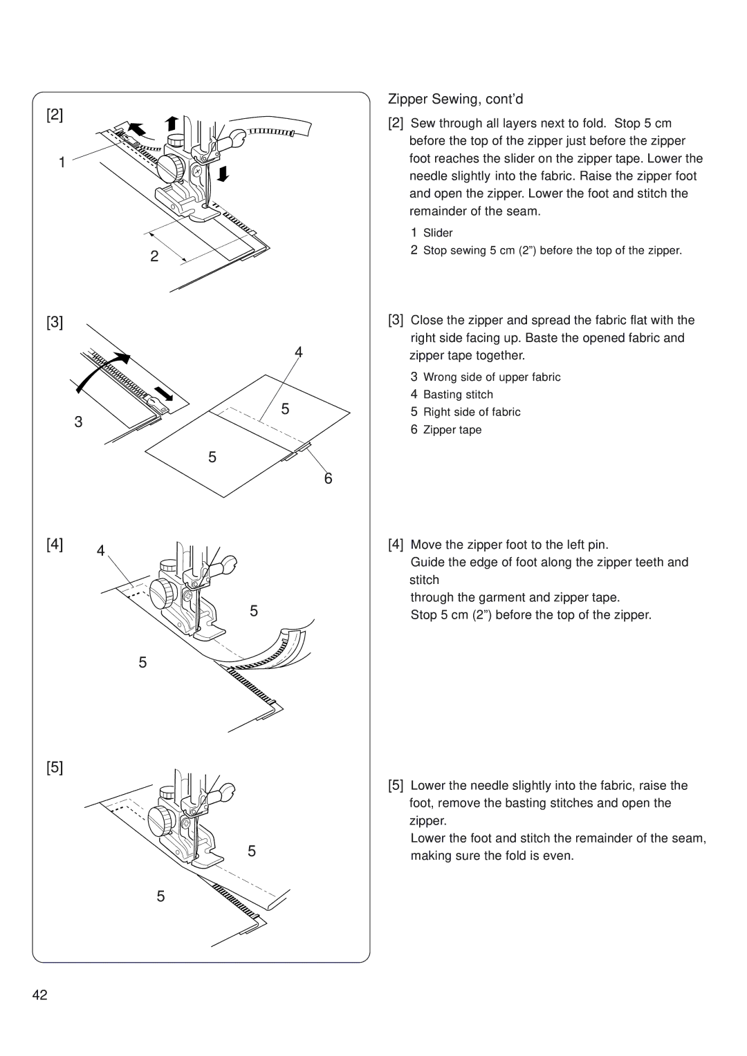 Janome 4800 manual Zipper Sewing, cont’d 