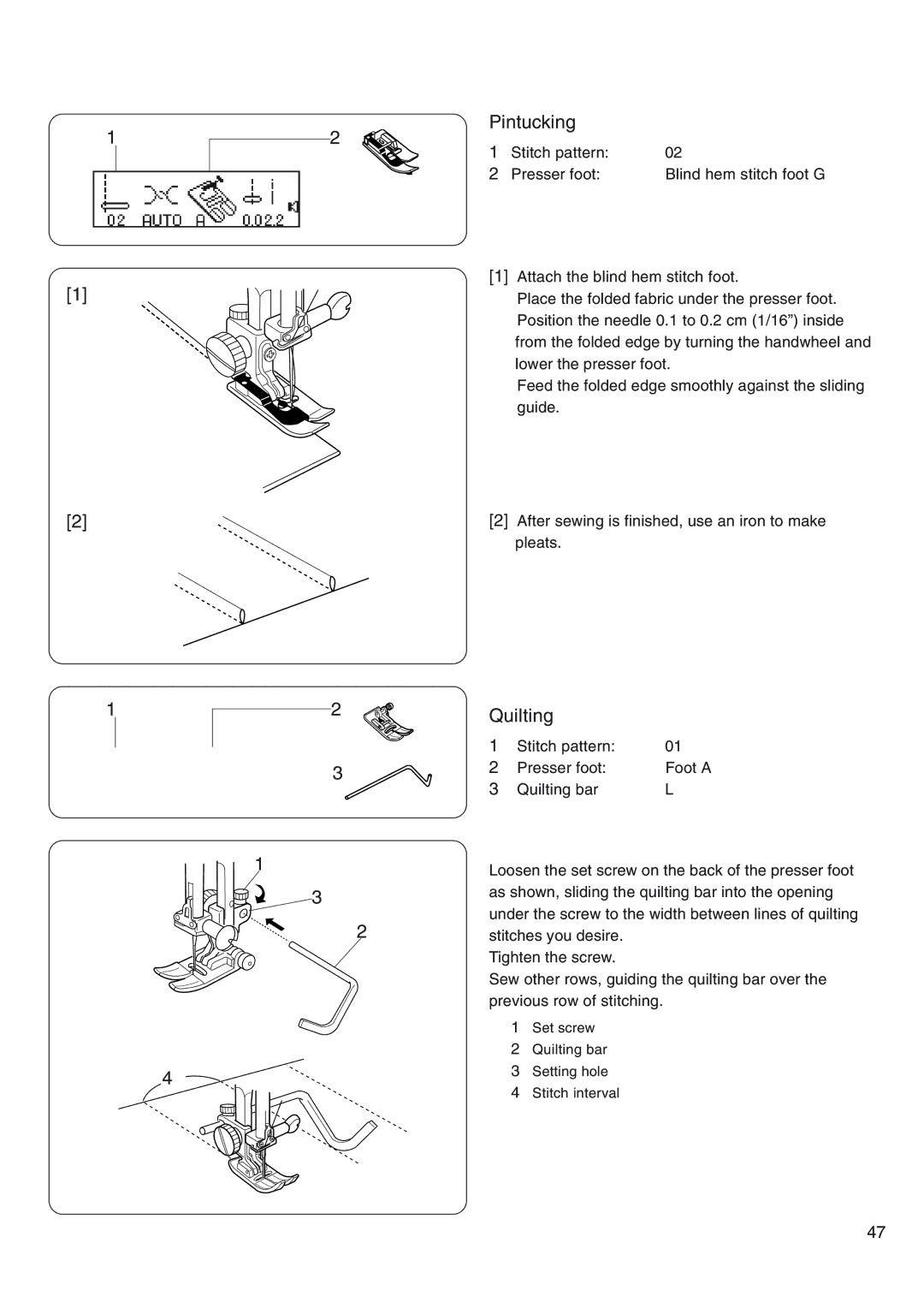 Janome 4800 manual Pintucking, Quilting 