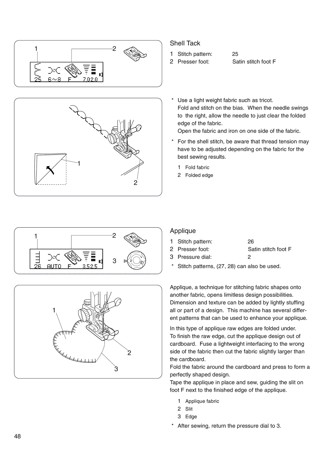 Janome 4800 manual Shell Tack, Applique 