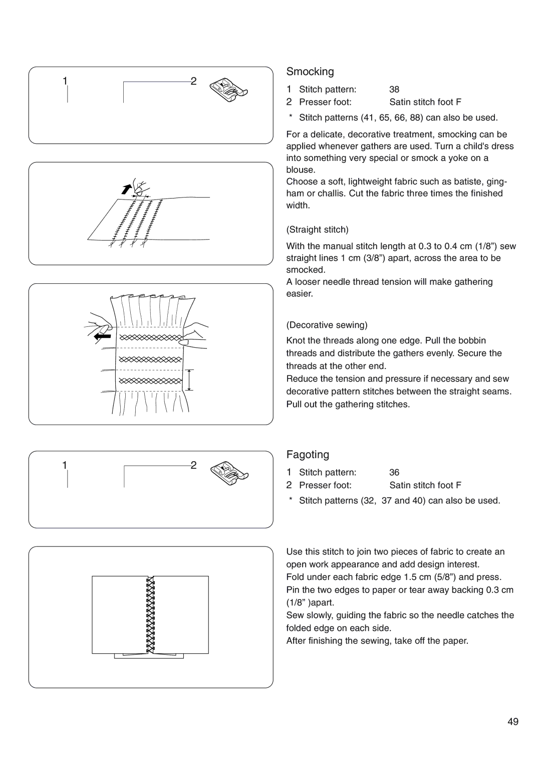 Janome 4800 manual Smocking, Fagoting 