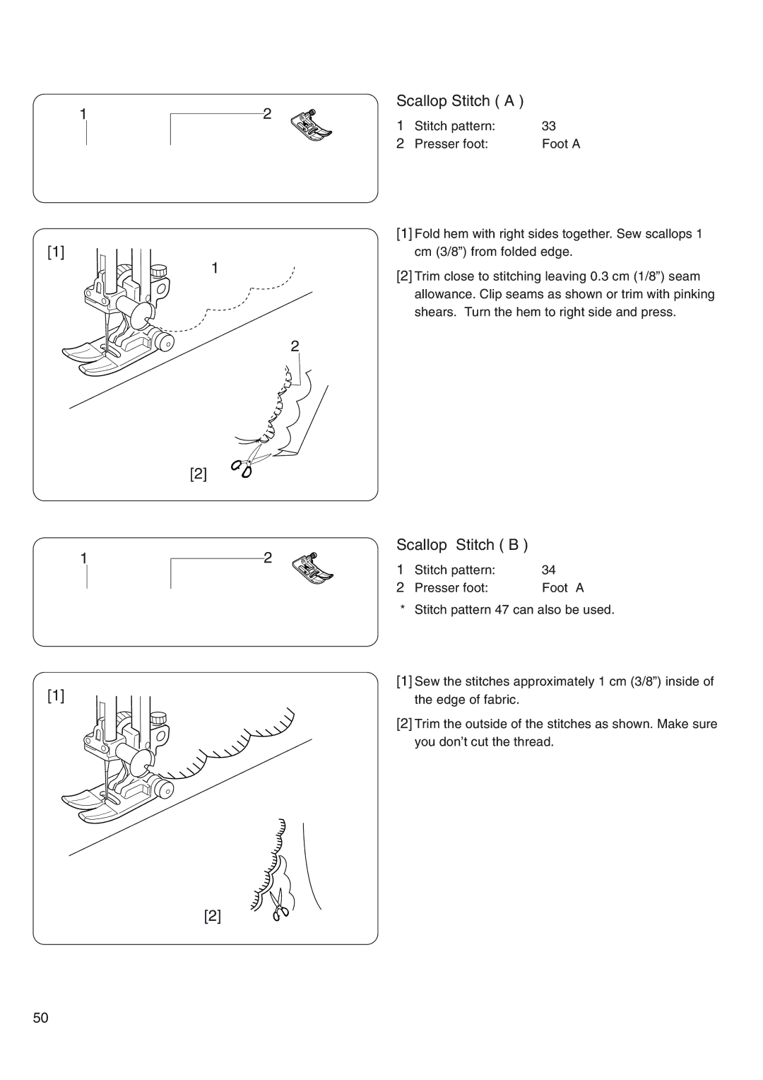 Janome 4800 manual Scallop Stitch a, Scallop Stitch B 