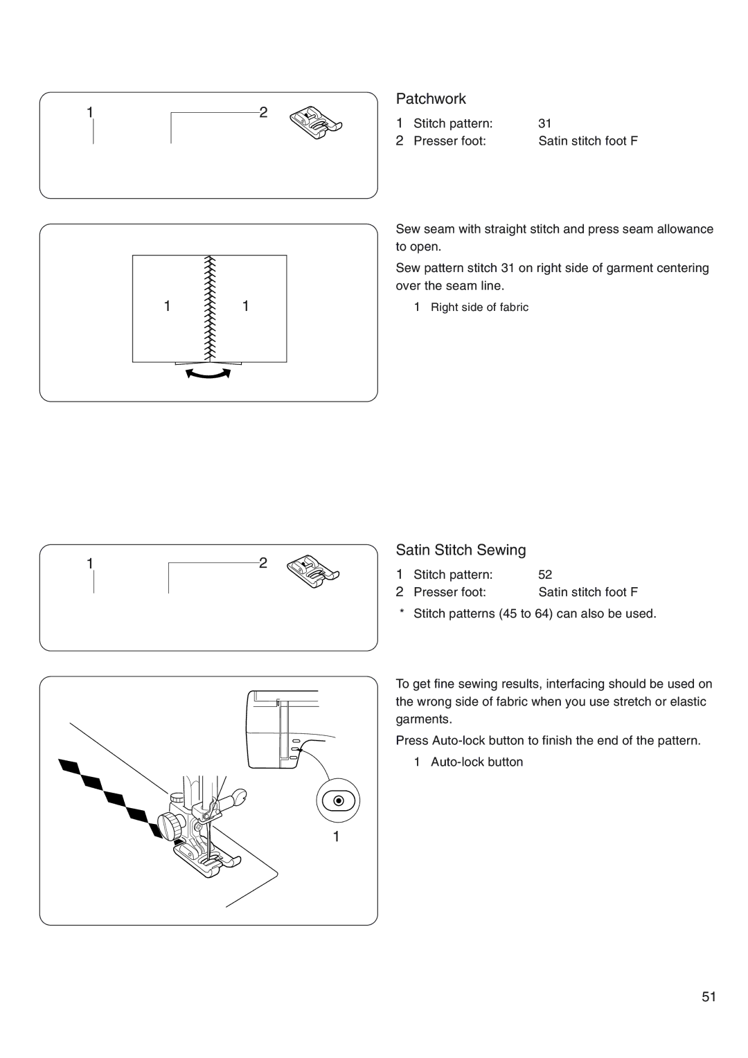 Janome 4800 manual Patchwork, Satin Stitch Sewing 