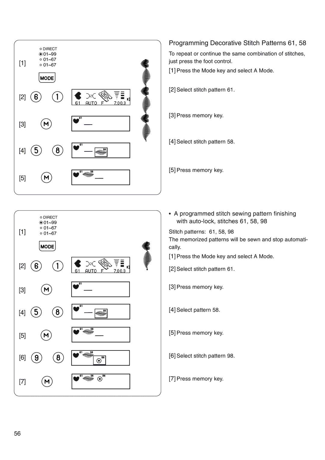 Janome 4800 manual Programming Decorative Stitch Patterns 61 