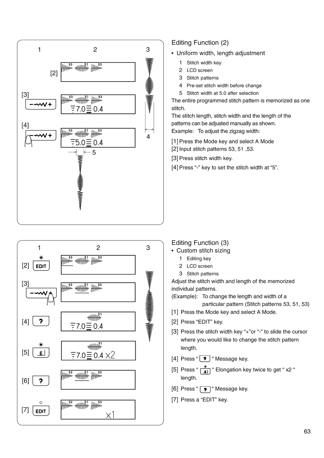 Janome 4800 manual Uniform width, length adjustment, Custom stitch sizing 