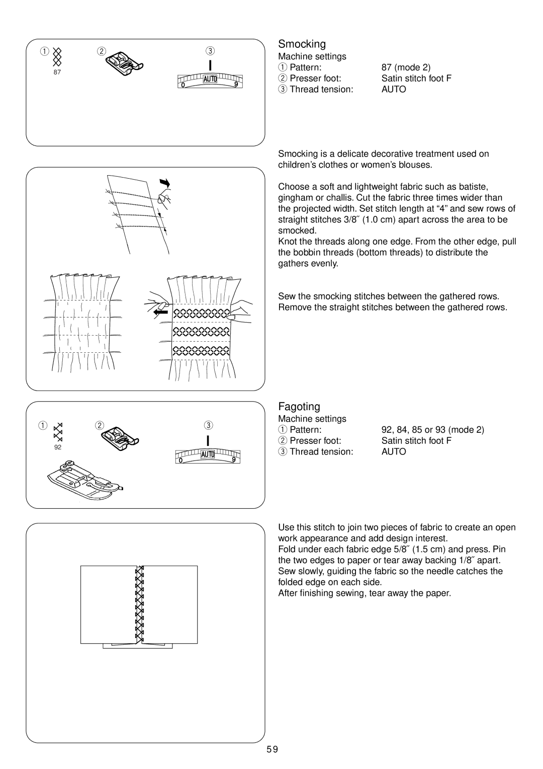 Janome 4900 QC manual Smocking, Fagoting 