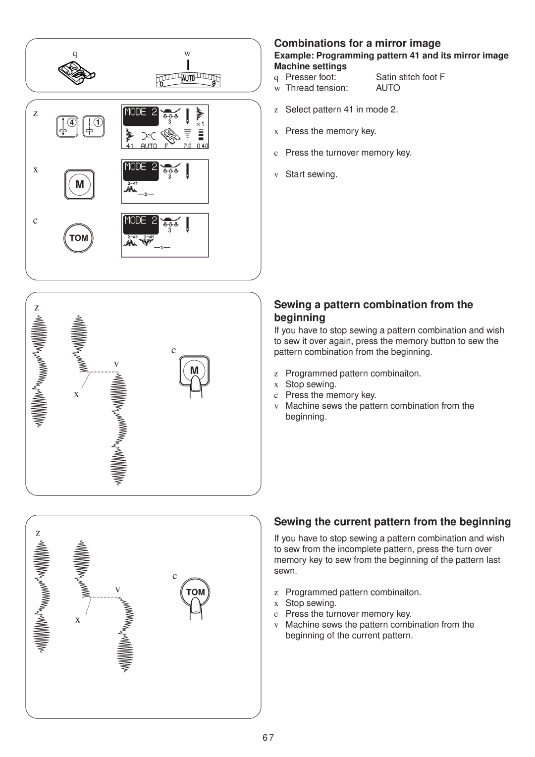 Janome 4900 QC manual Combinations for a mirror image 