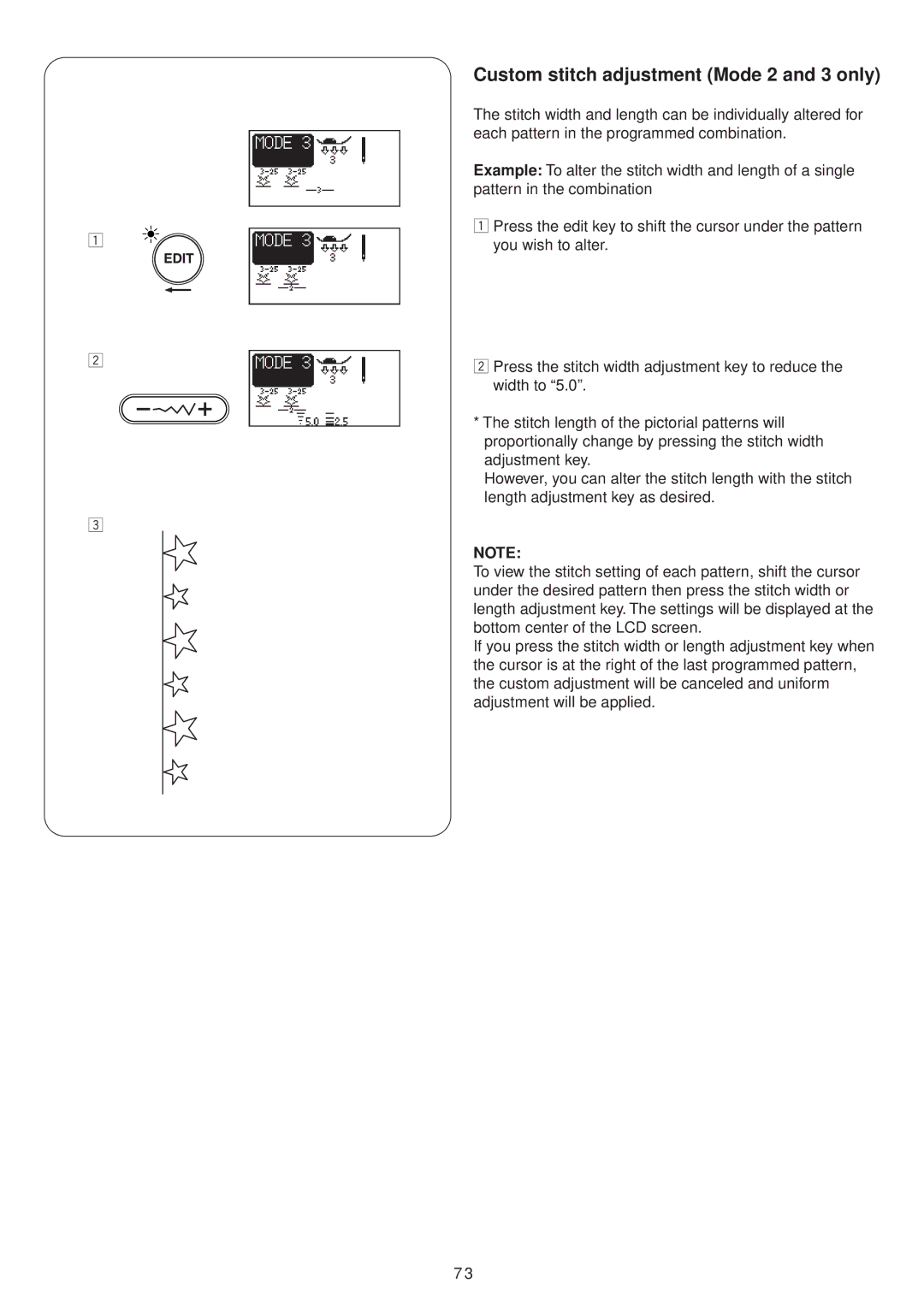 Janome 4900 QC manual Custom stitch adjustment Mode 2 and 3 only 