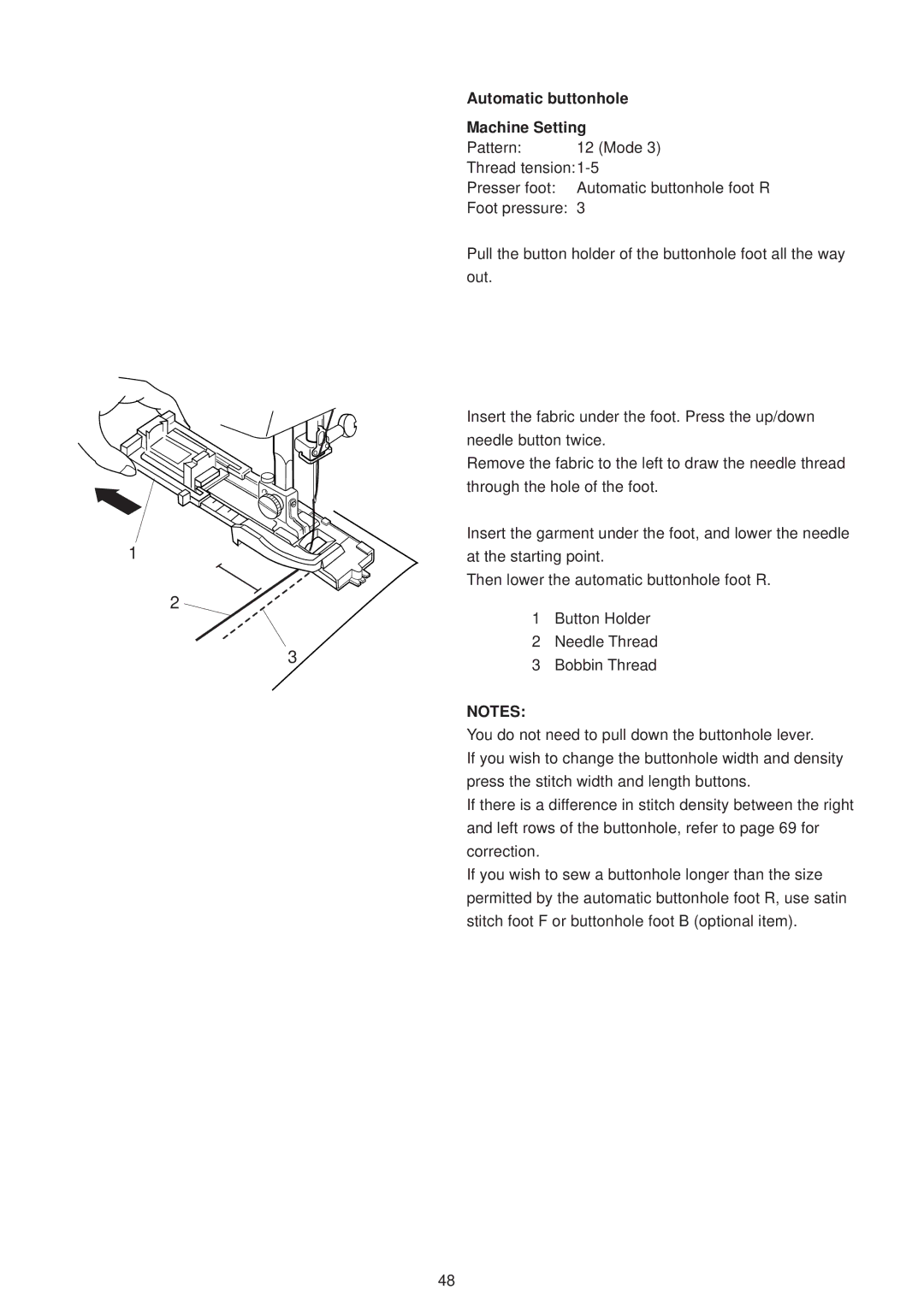 Janome 6500 manual Automatic buttonhole Machine Setting 