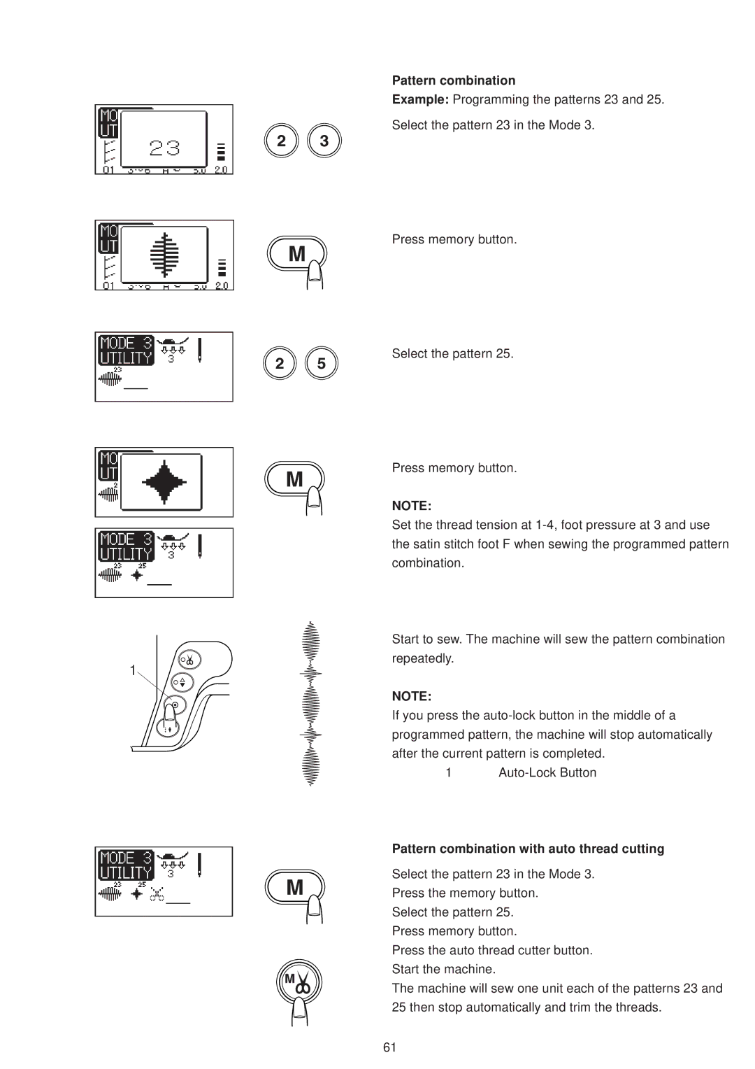 Janome 6500 manual Pattern combination with auto thread cutting 