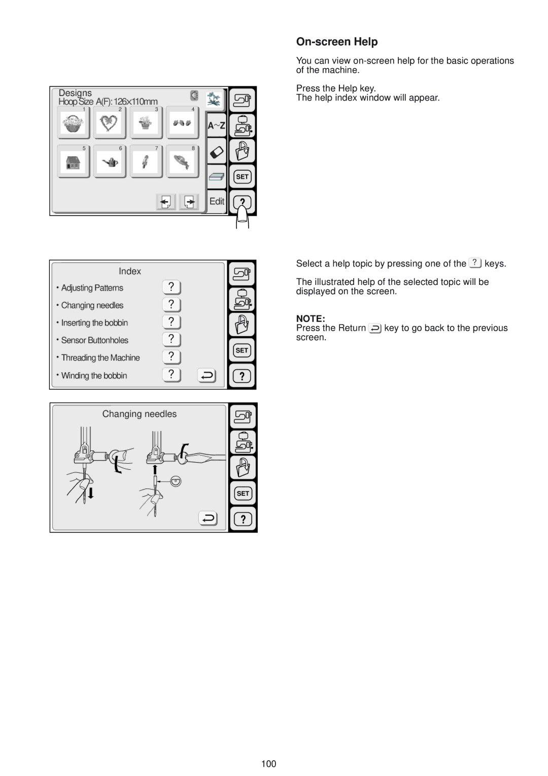 Janome 9500 manual On-screen Help, Index 