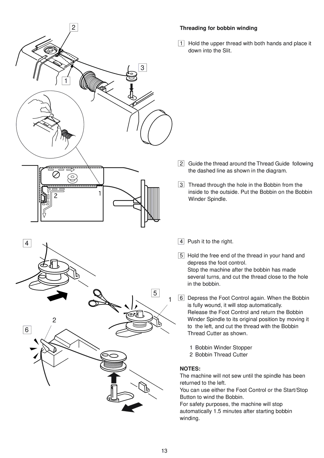 Janome 9500 manual Threading for bobbin winding 