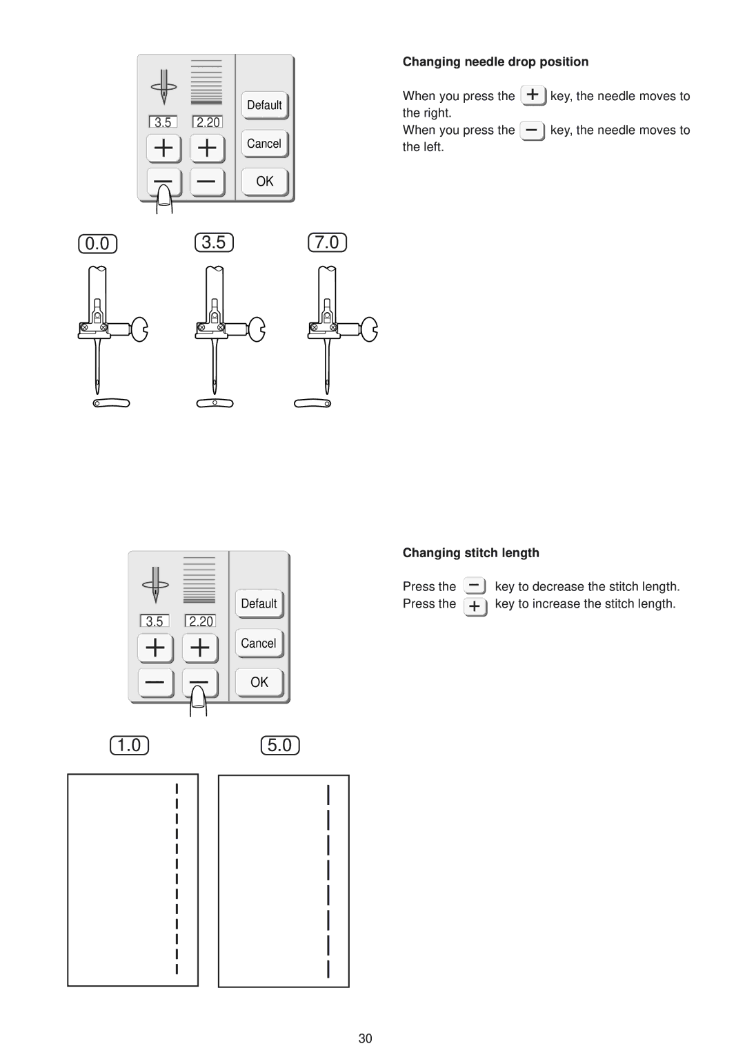 Janome 9500 manual Changing needle drop position, Changing stitch length 