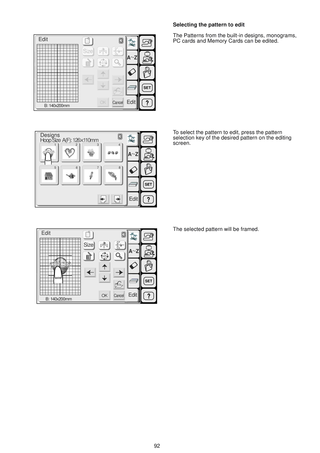 Janome 9500 manual Selecting the pattern to edit 