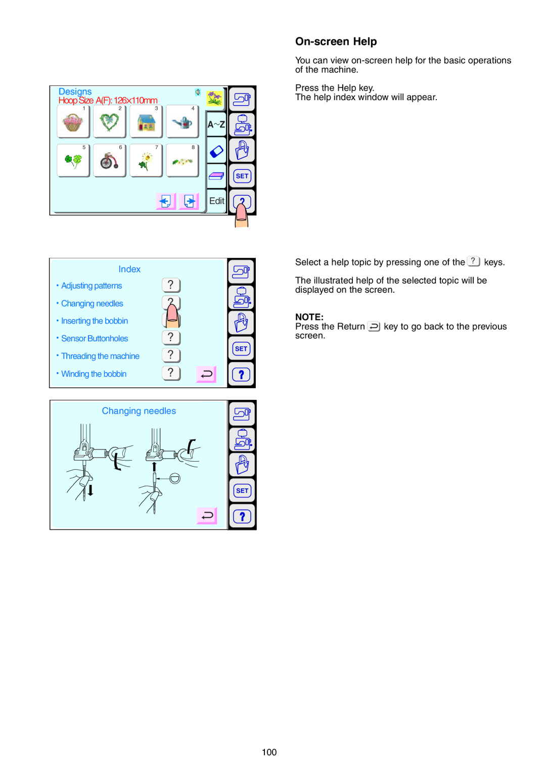 Janome 9700 manual On-screen Help, Changing needles 
