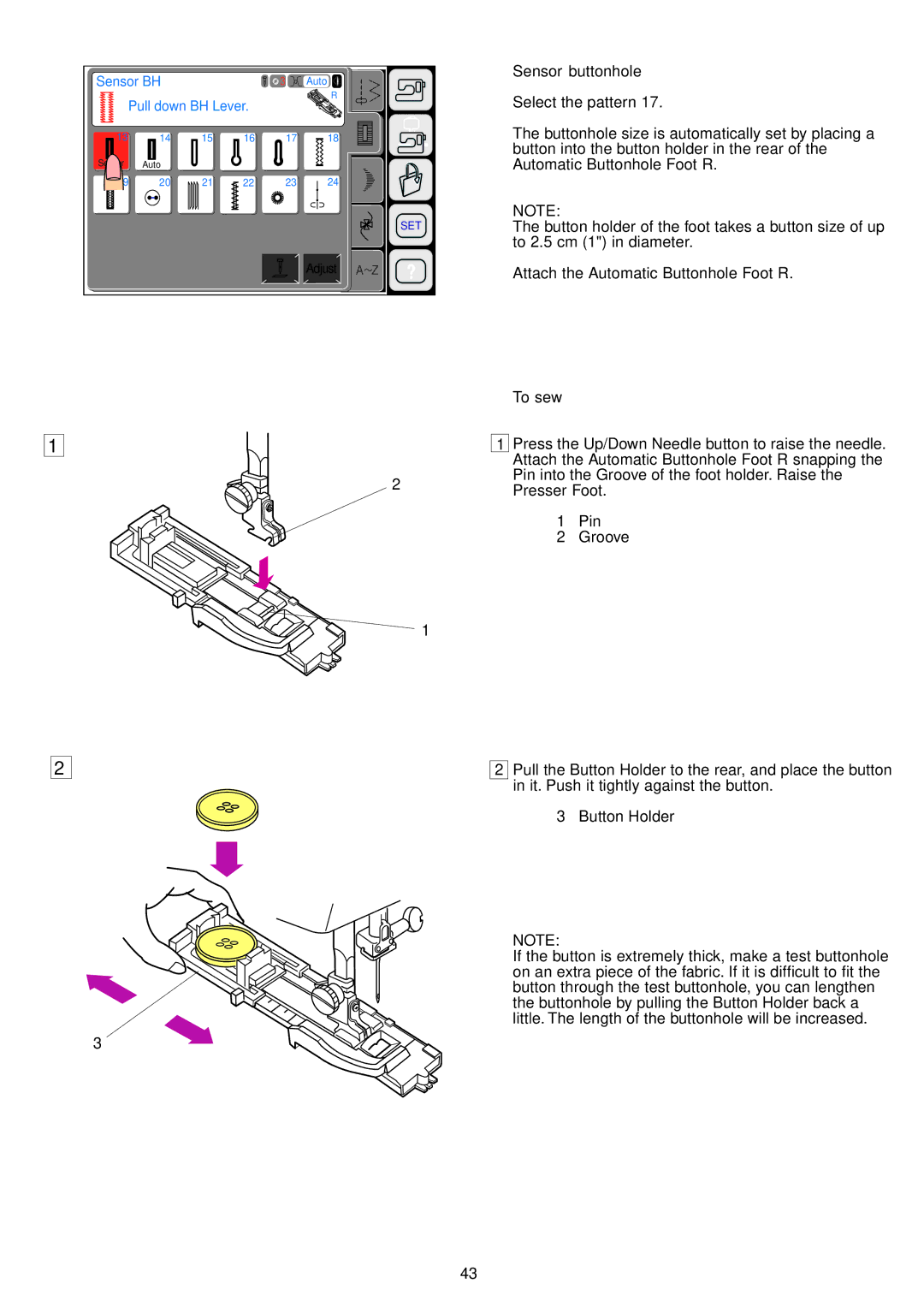 Janome 9700 manual Sensor buttonhole, To sew 