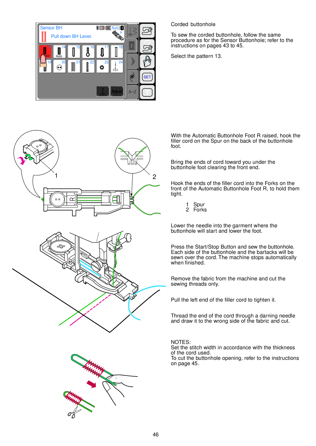 Janome 9700 manual Corded buttonhole 