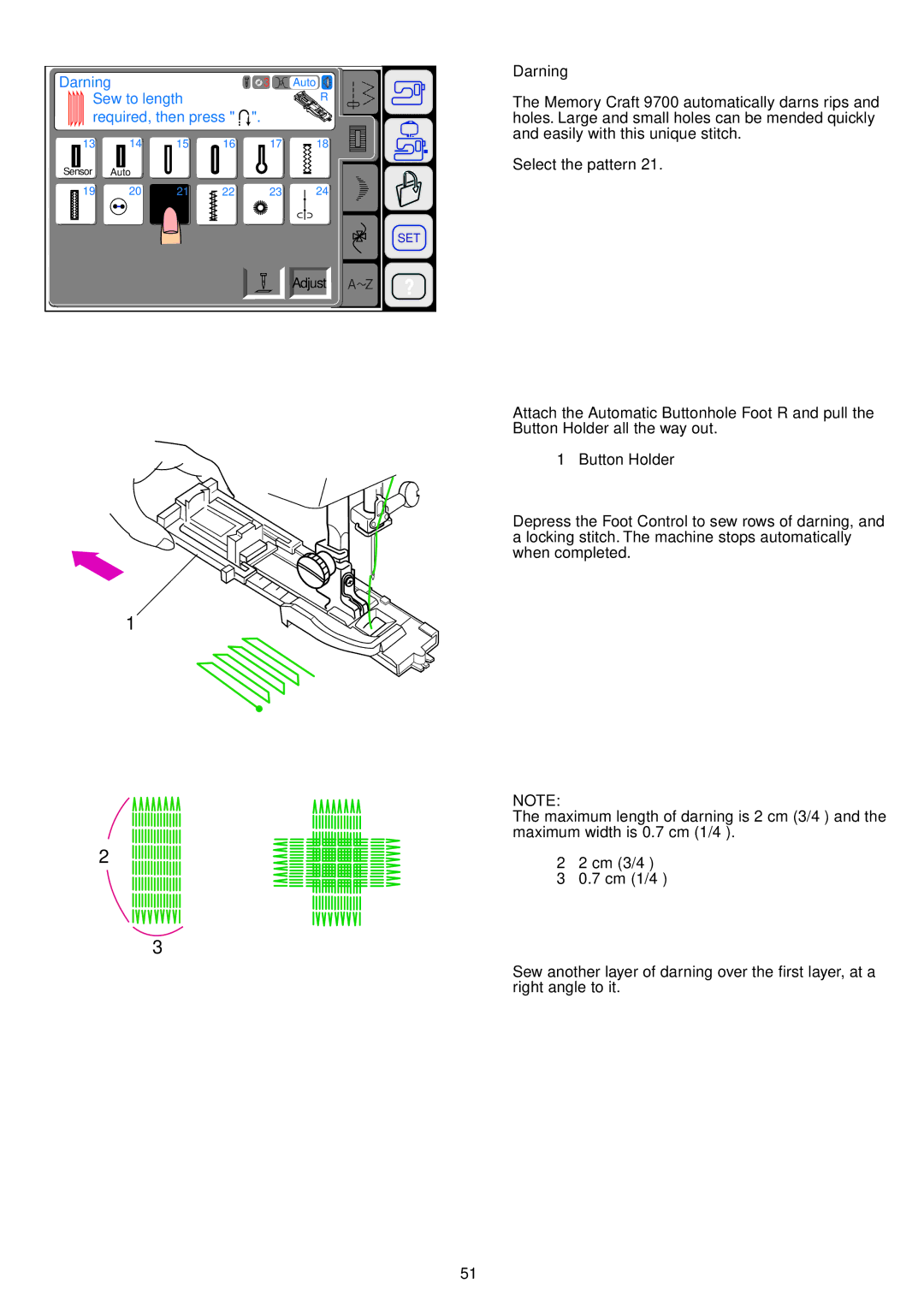 Janome 9700 manual Darning 