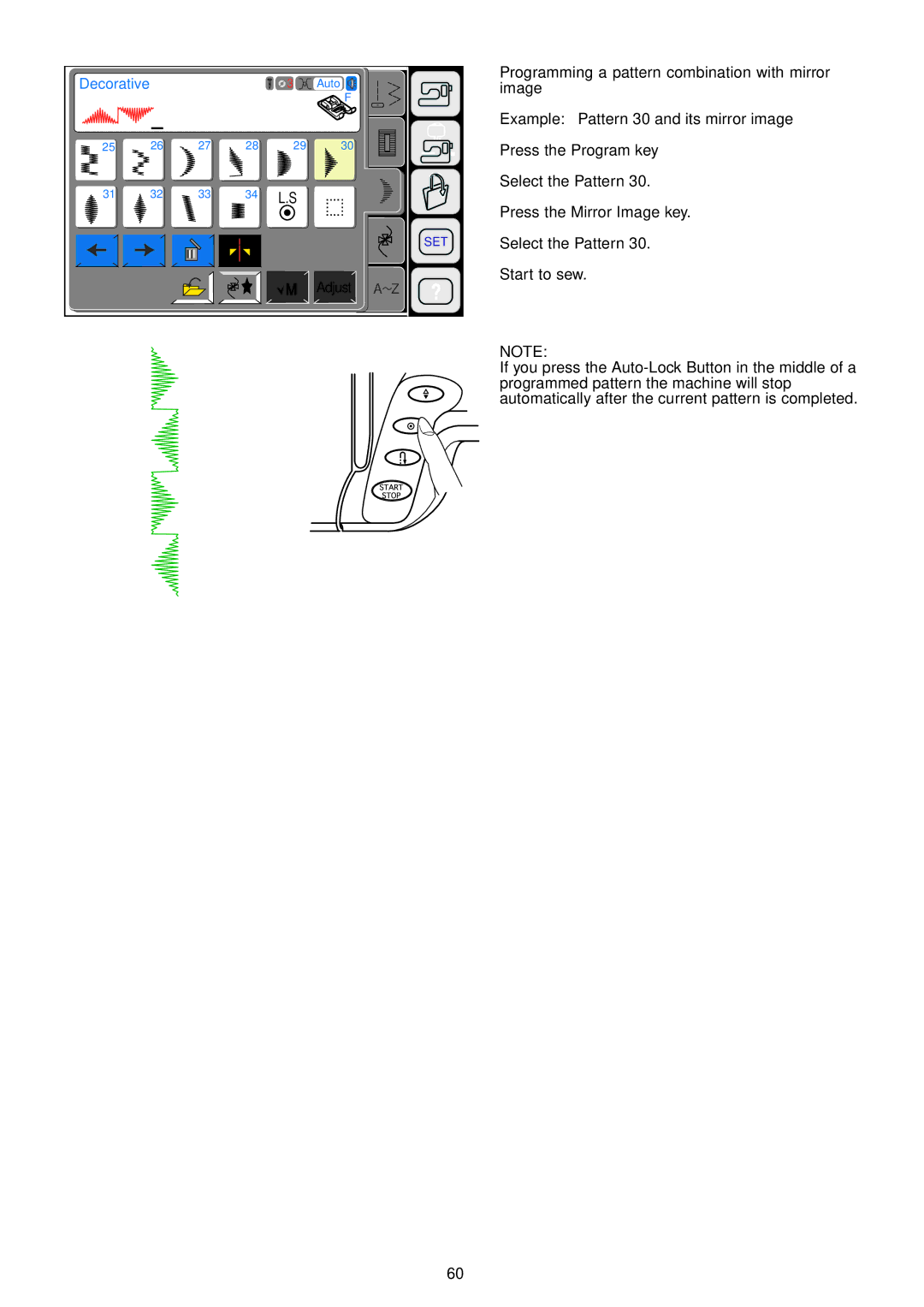 Janome 9700 manual Programming a pattern combination with mirror image 