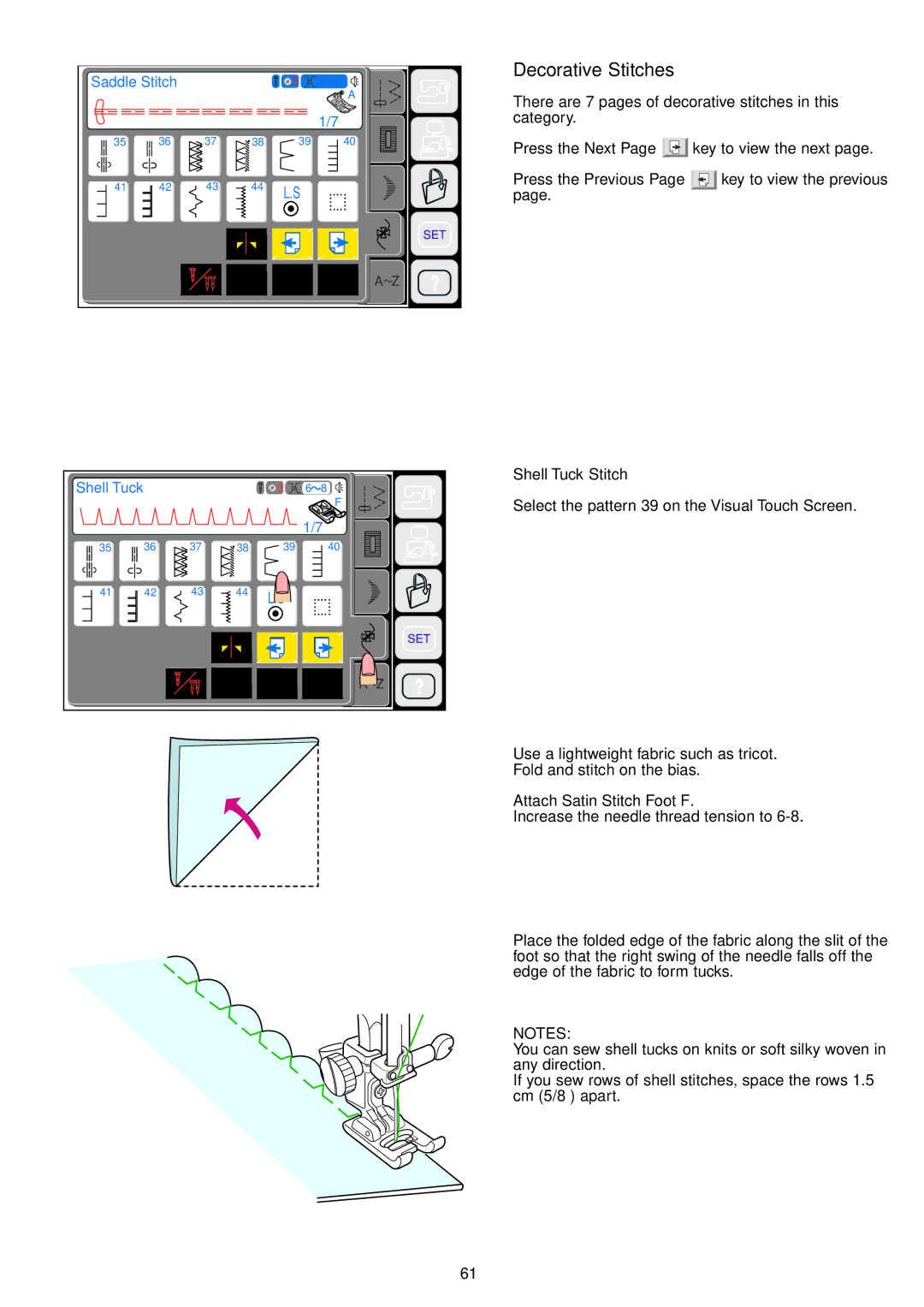 Janome 9700 manual Decorative Stitches, Shell Tuck Stitch 