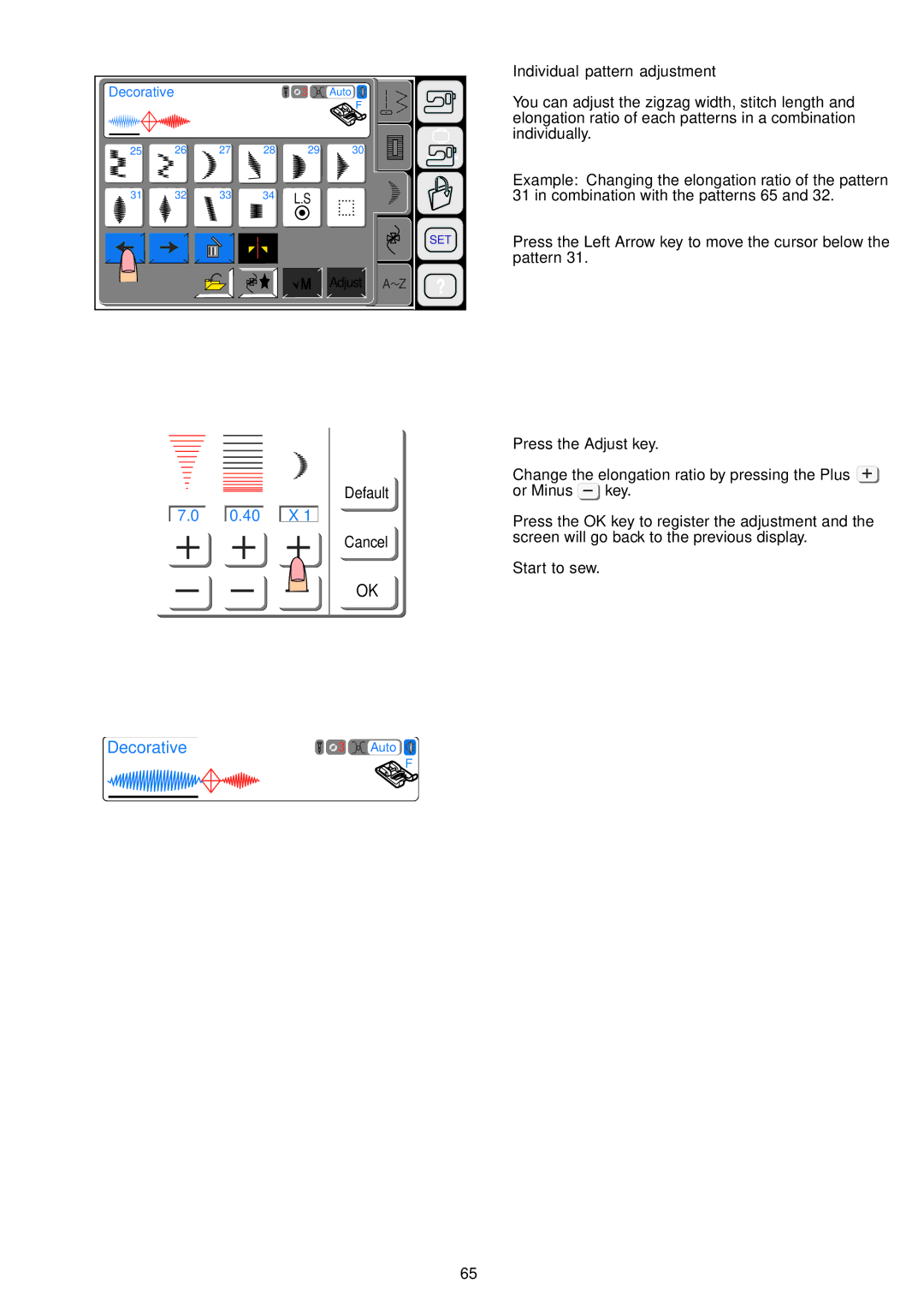 Janome 9700 manual 40 X, Individual pattern adjustment 