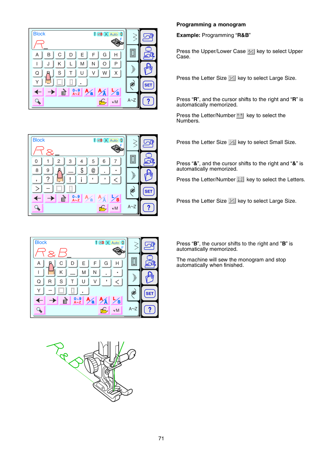 Janome 9700 manual ? S, Programming a monogram 