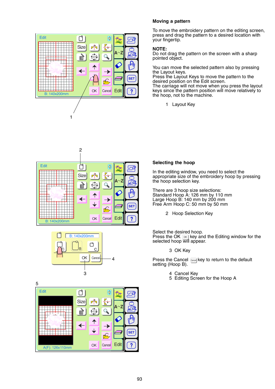 Janome 9700 manual Moving a pattern, Selecting the hoop 