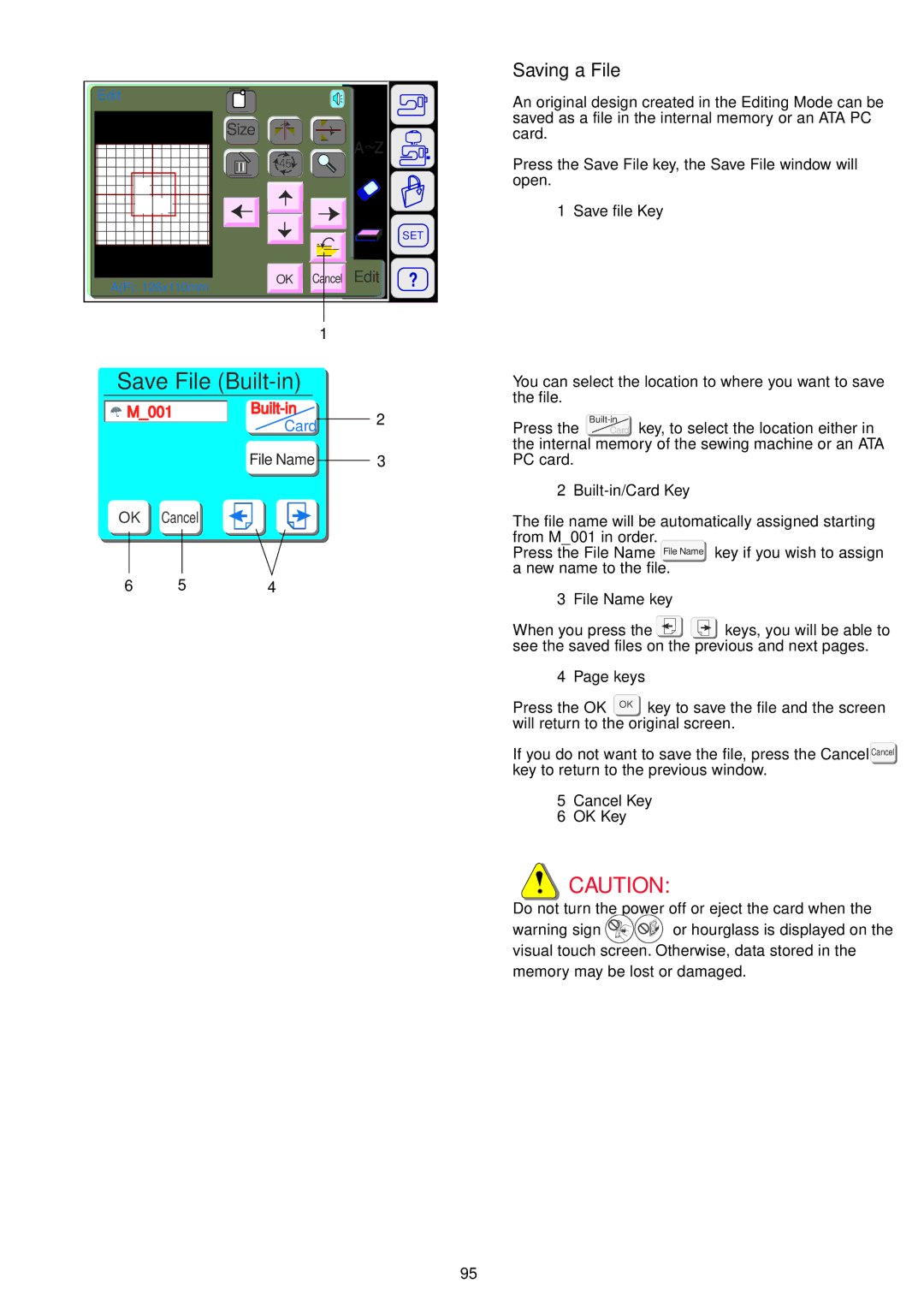 Janome 9700 manual Save File Built-in, Saving a File 