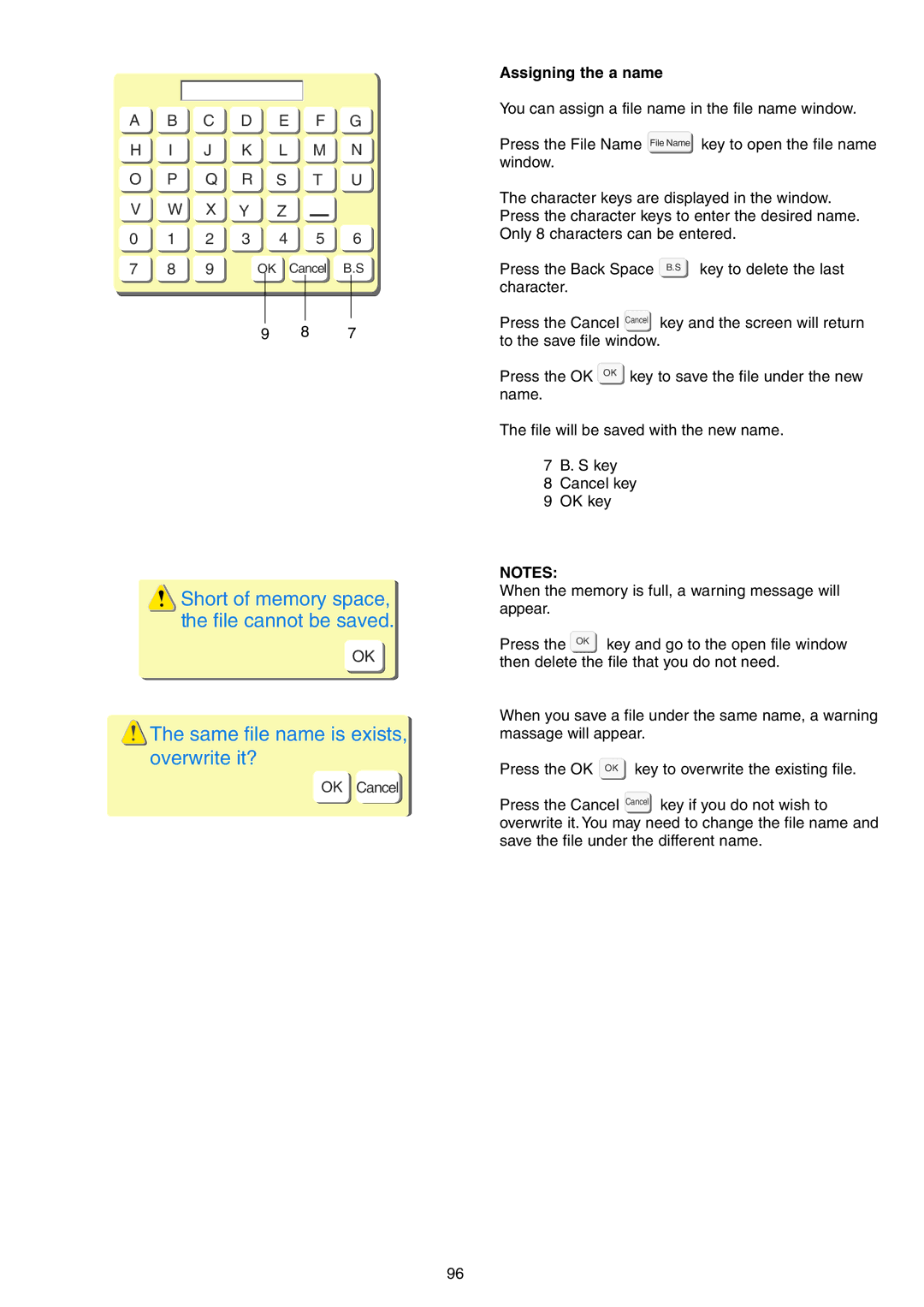 Janome 9700 manual Assigning the a name 