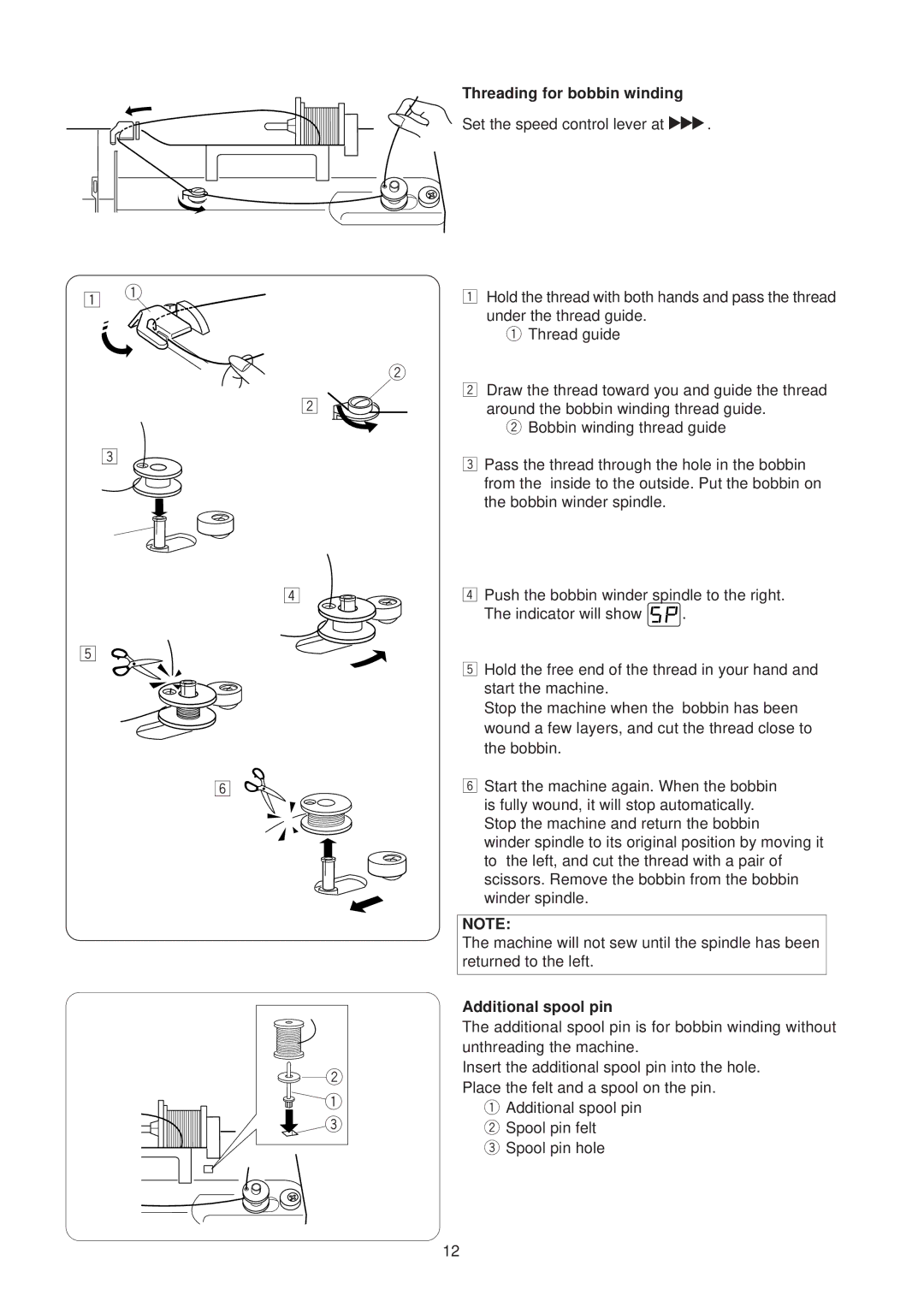 Janome JP760 manual Threading for bobbin winding, Additional spool pin 