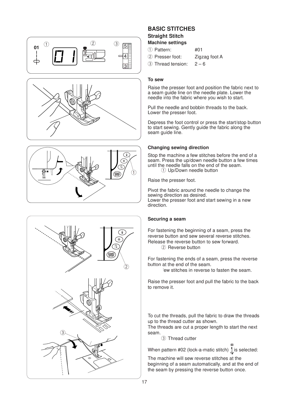 Janome JP760 manual Basic Stitches, Straight Stitch 