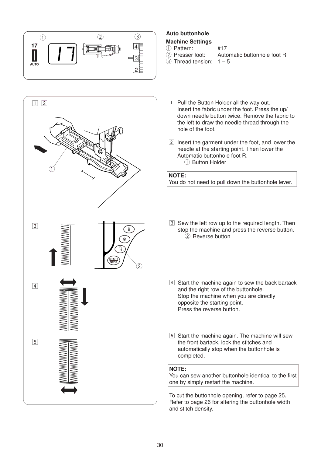 Janome JP760 manual Auto buttonhole Machine Settings 