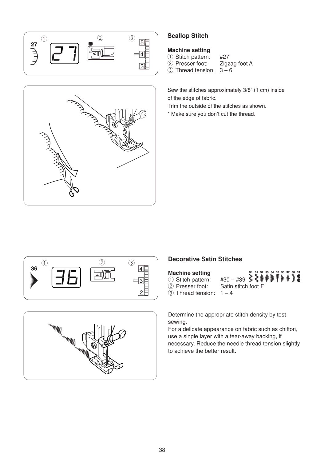 Janome JP760 manual Scallop Stitch, Decorative Satin Stitches 