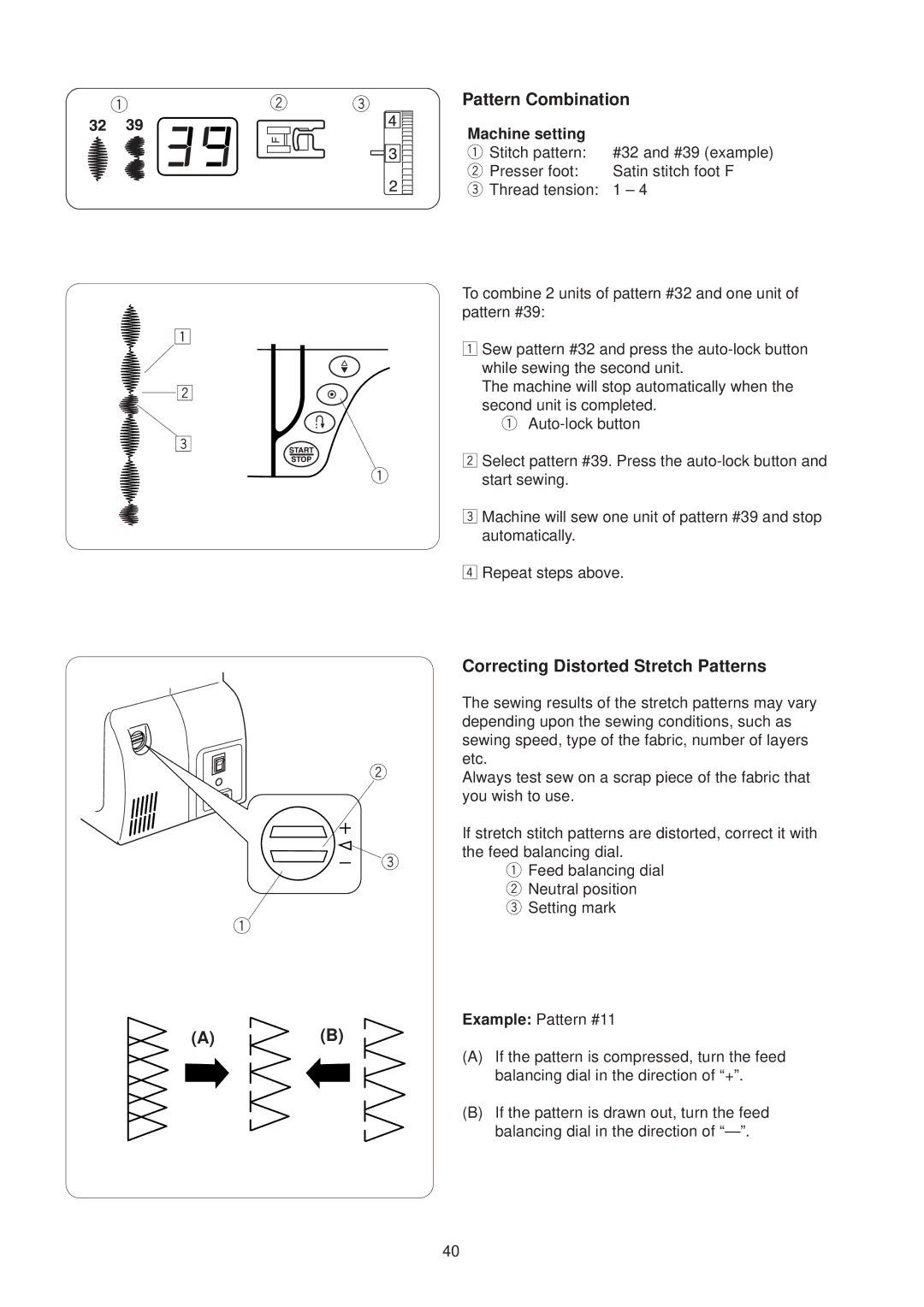 Janome JP760 manual Correcting Distorted Stretch Patterns, Pattern Combination 