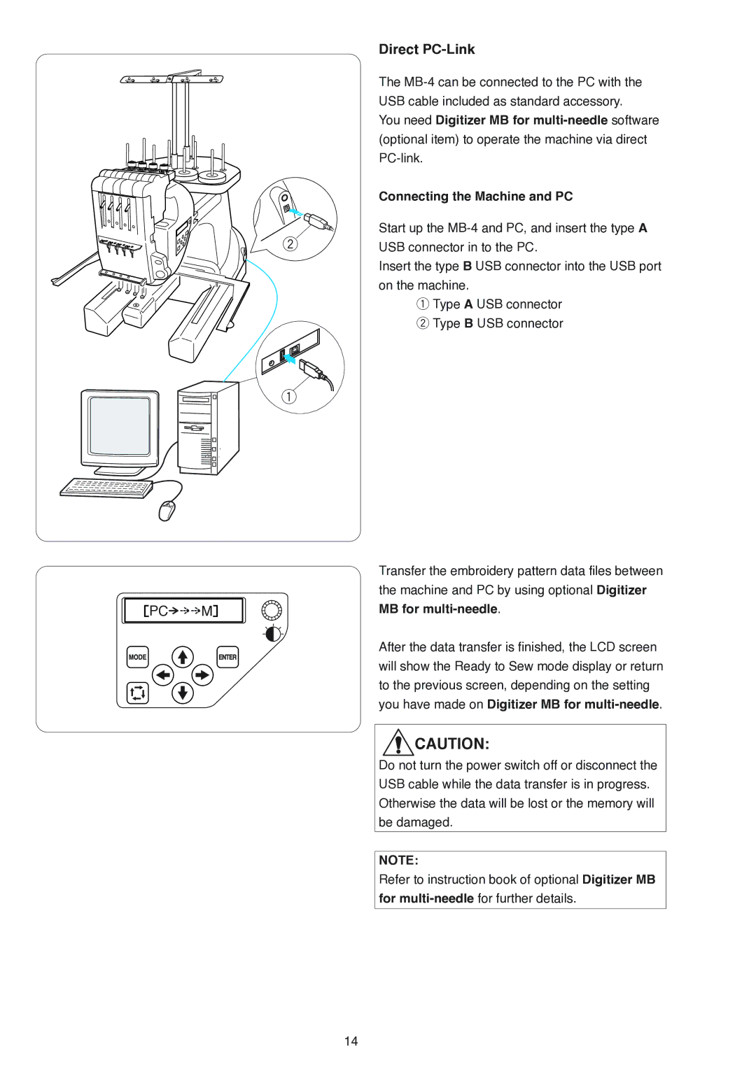 Janome MB-4 manual Direct PC-Link 