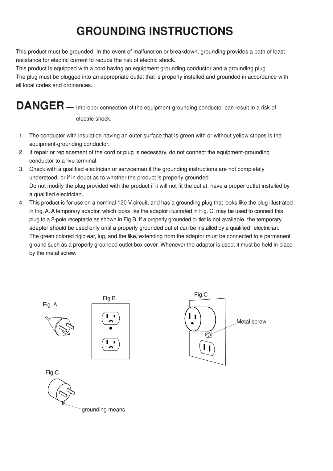 Janome MB-4 manual Grounding Instructions 