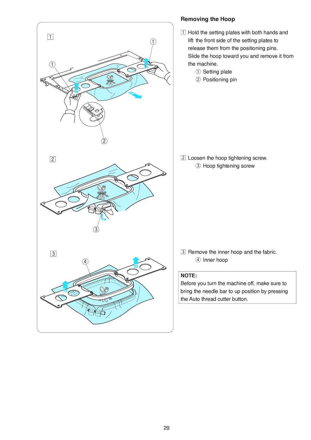 Janome MB-4 manual Removing the Hoop 