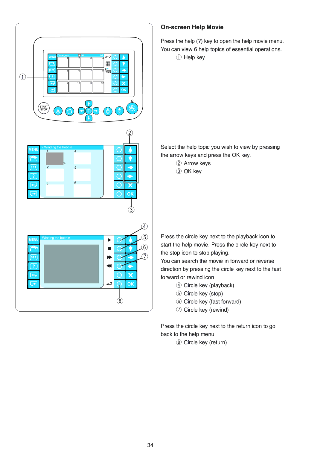 Janome MB-4 manual On-screen Help Movie 