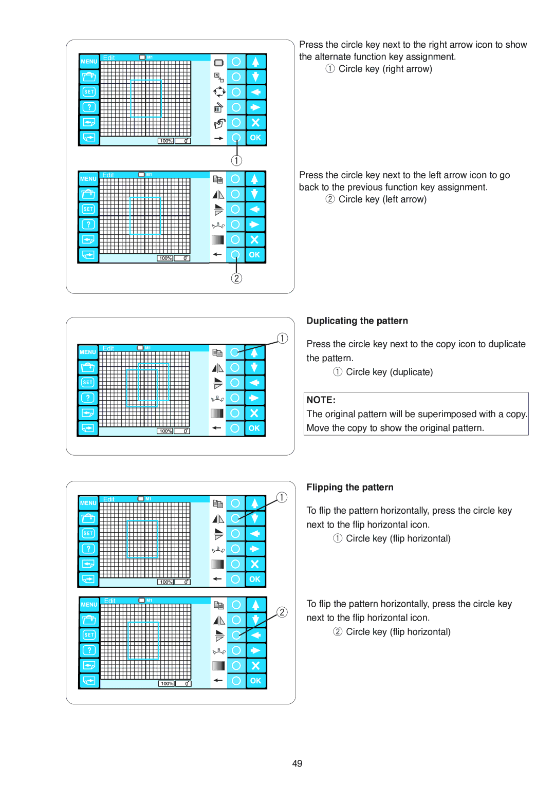 Janome MB-4 manual Duplicating the pattern, Flipping the pattern 