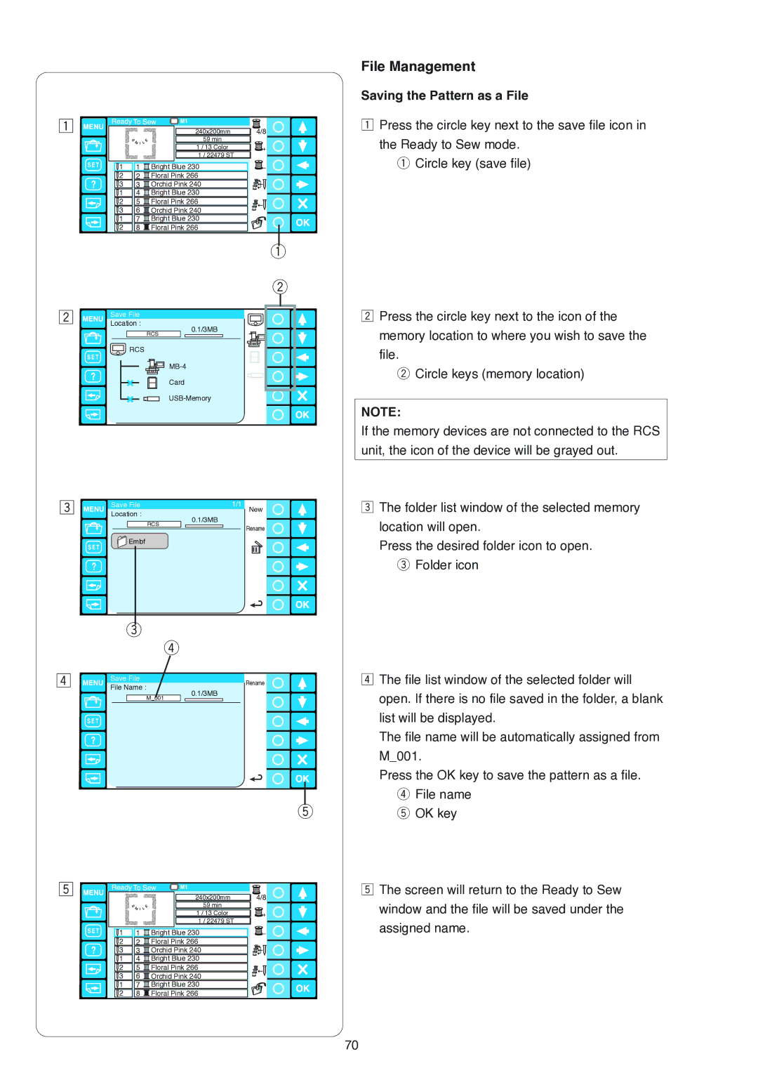 Janome MB-4 manual File Management, Saving the Pattern as a File 