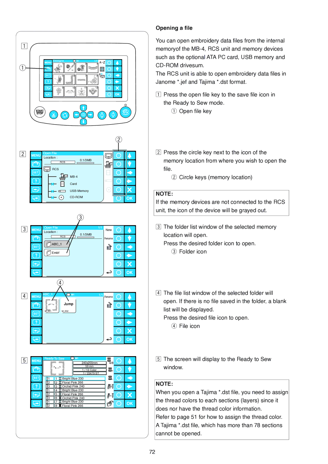 Janome MB-4 manual Opening a file 