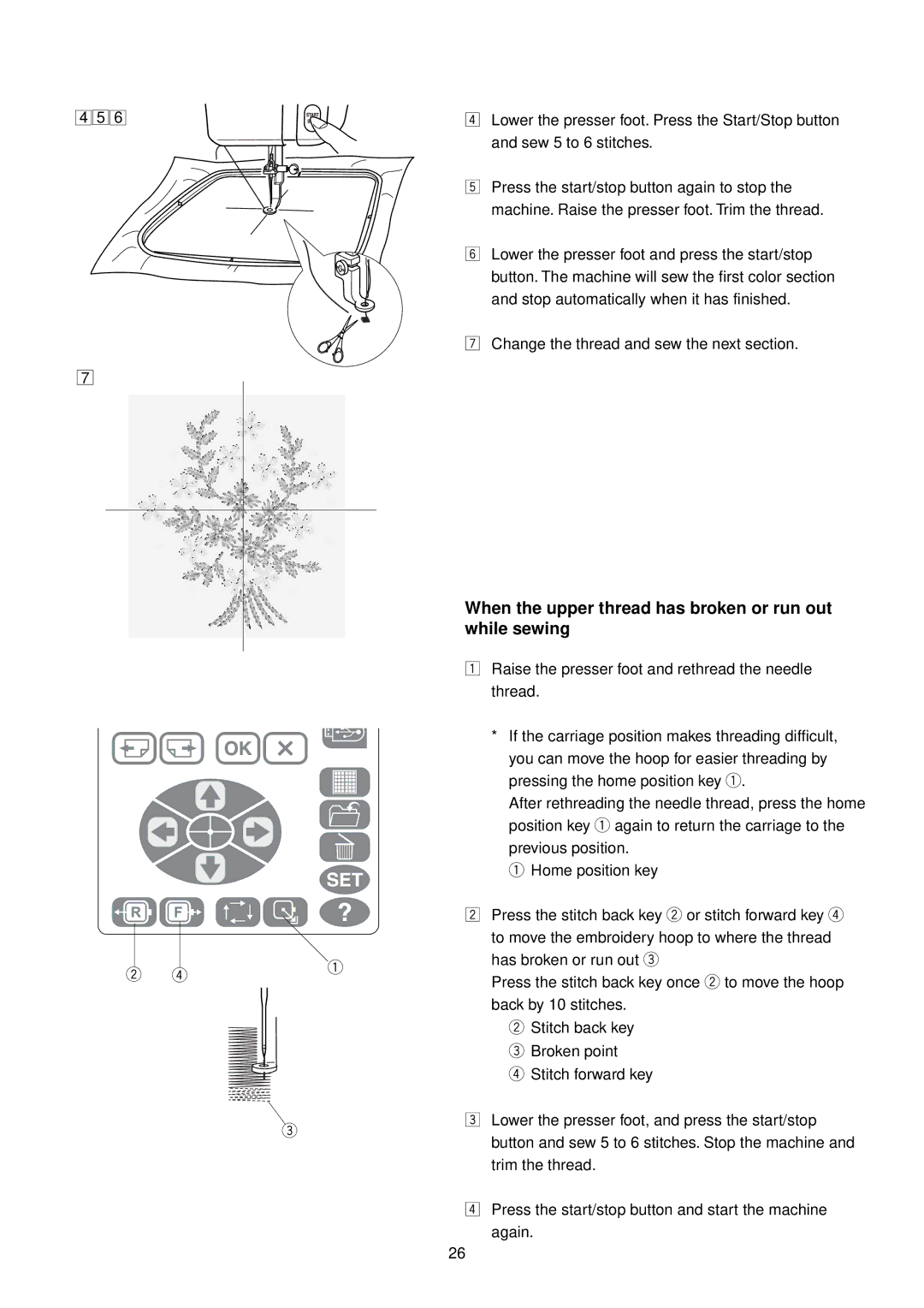 Janome MC 200E manual When the upper thread has broken or run out while sewing 