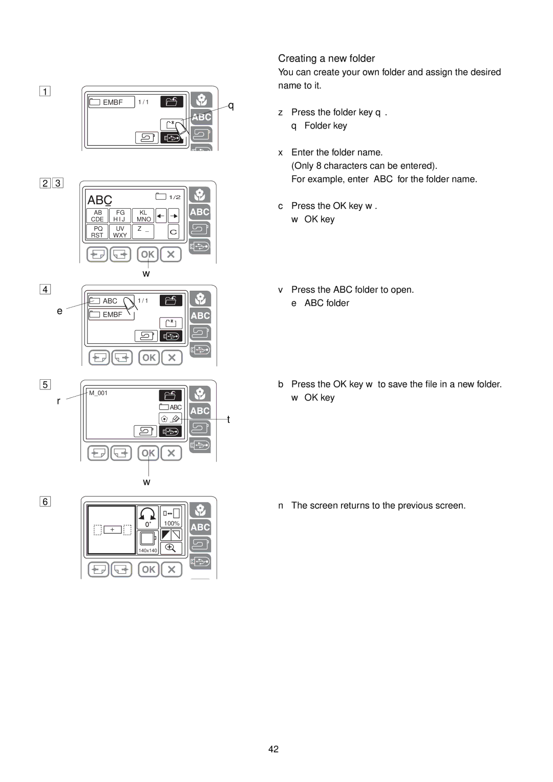 Janome MC 200E manual Creating a new folder 