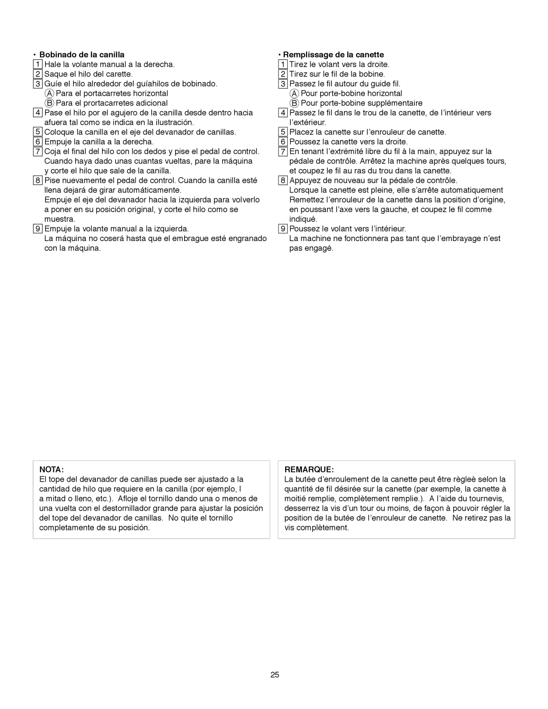 Janome MS-5027 instruction manual Bobinado de la canilla, Remplissage de la canette 