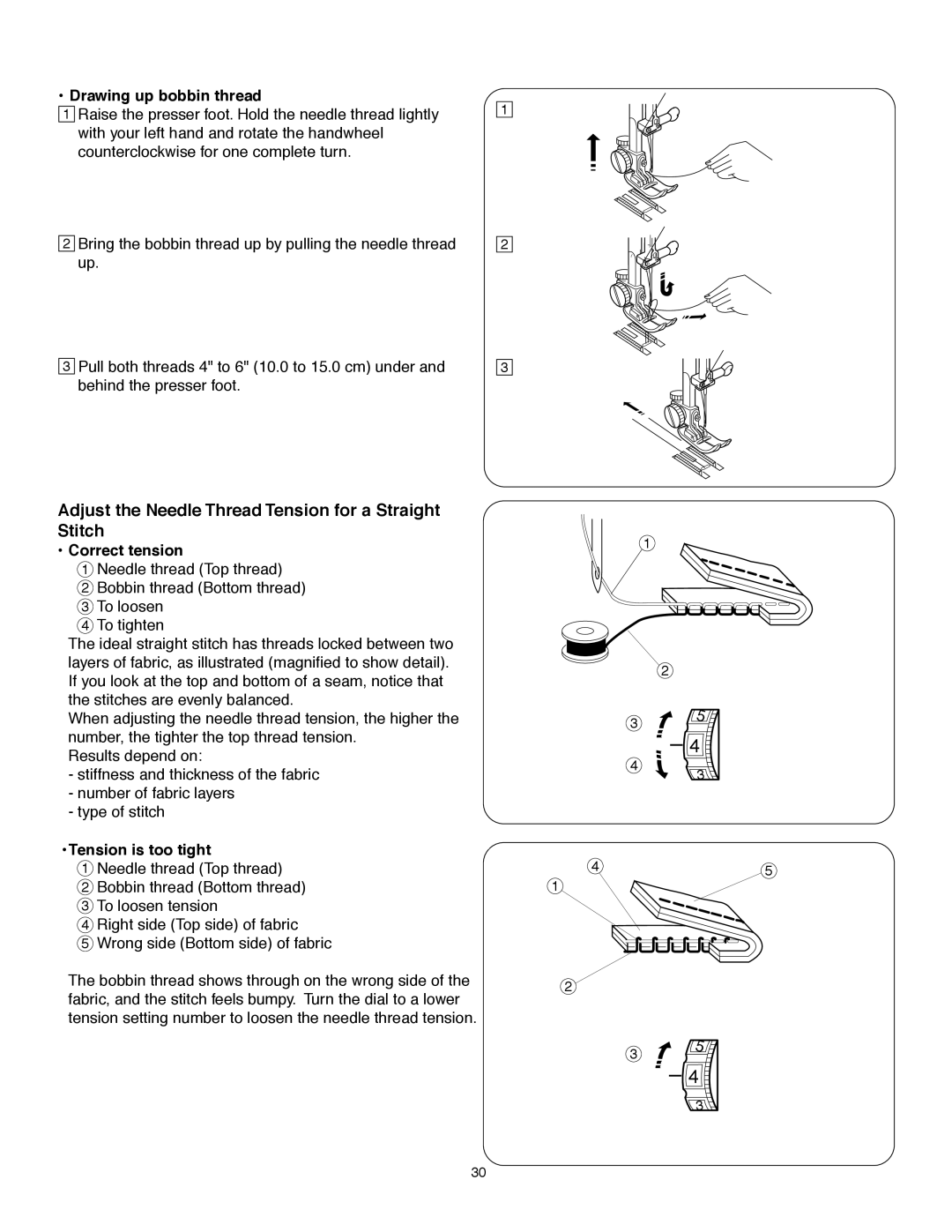 Janome MS-5027 Adjust the Needle Thread Tension for a Straight Stitch, Drawing up bobbin thread, Correct tension 