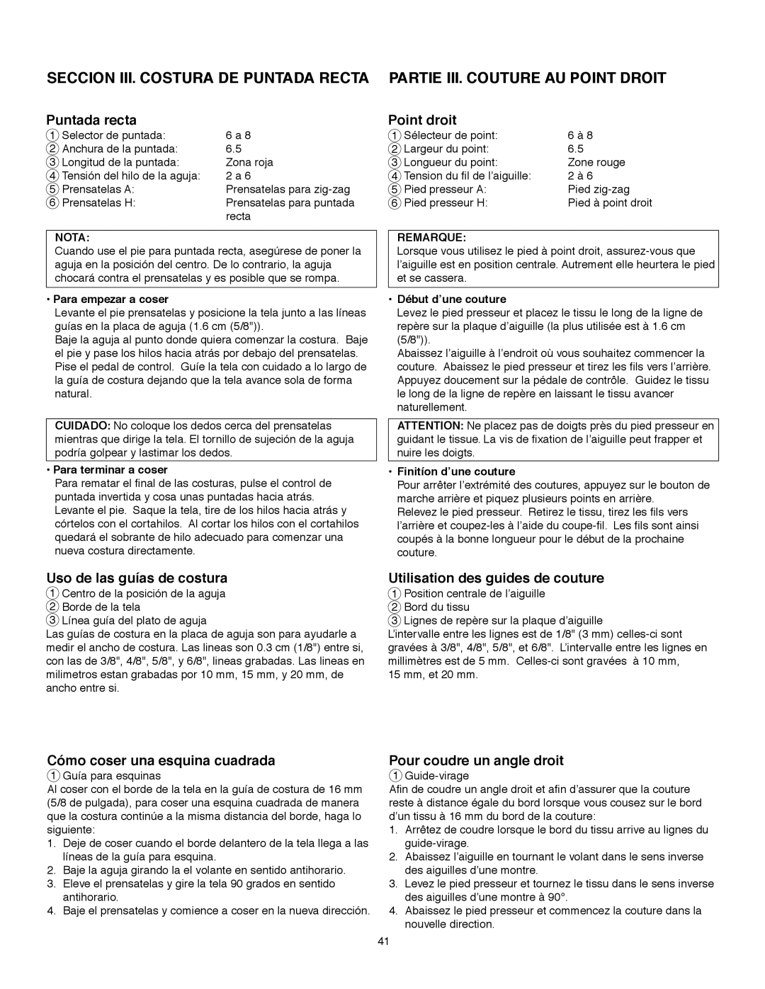 Janome MS-5027 Puntada recta, Point droit, Uso de las guías de costura, Utilisation des guides de couture 